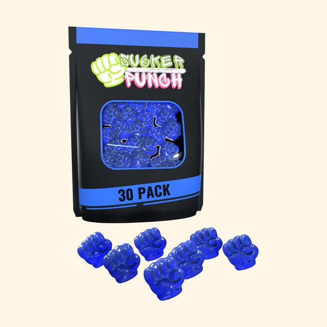 Sucker Punch 30 Pack Blue Raspberry, 150 mg caffeine suckers