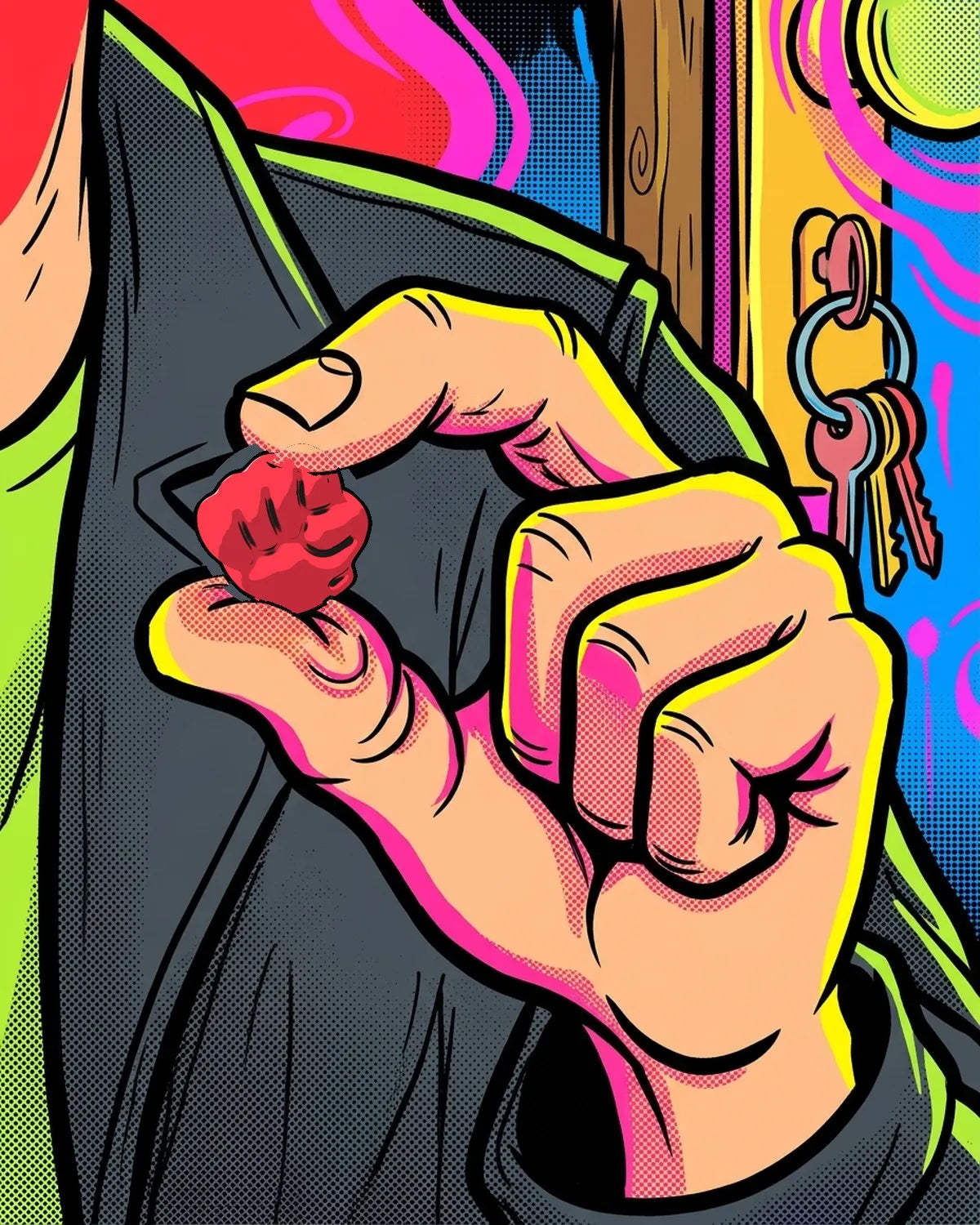 A Sucker Punch sucker in hand on the way out the door